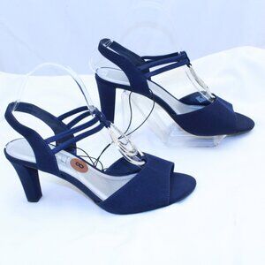 Impo Size 8M Navy Blue VINNIA Open Toe Strappy Wrapped Heel Medallion Sandals